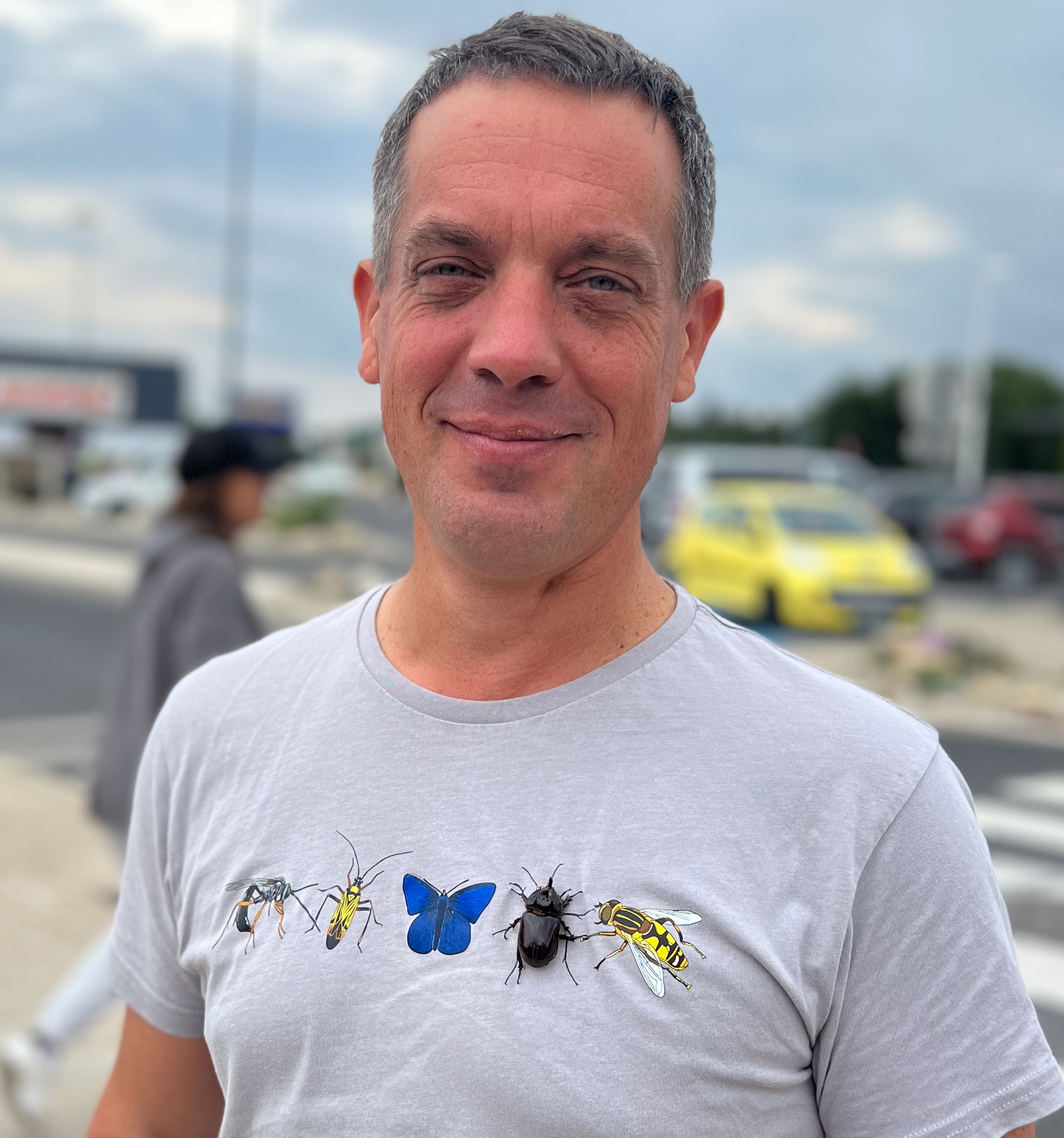Front of Biosystematics Group t-shirt with rhinoceros beetle